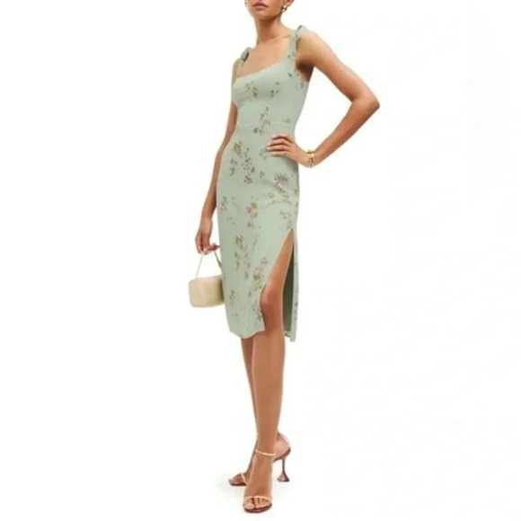 Reformation Besse Tie Midi Dress Size 10 B1089 - Picture 1 of 4